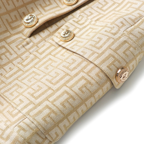 NWT UNBRANDED Beige Jacquard Jacket And Short Matching Set - Picture 11 of 17